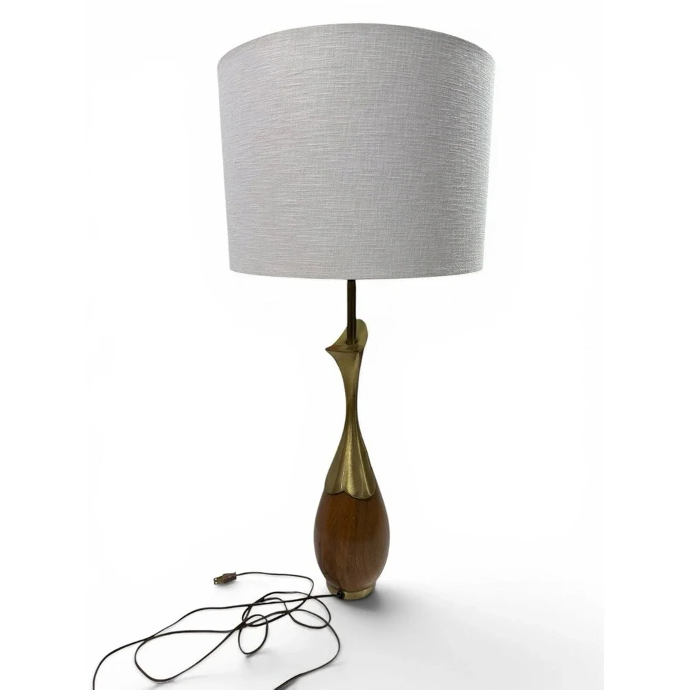 Tony Paul Sculpted Brass & Walnut Table Lamp for Westwood Industries